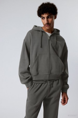 Weekday Boxy Midweight Zip Hoodie Grey | CJHB1710