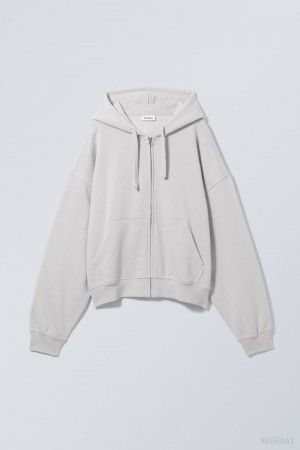 Weekday Boxy Midweight Zip Hoodie Light Grey | QUJI0557