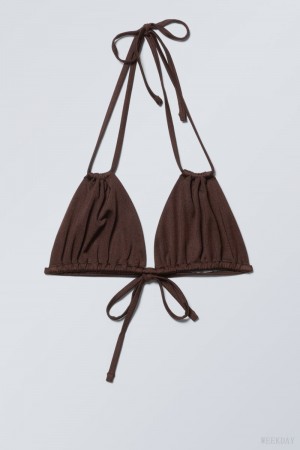 Weekday Breeze Tie Bikini Top Dark Brown | FOXI3214