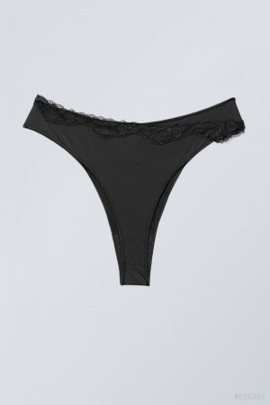 Weekday Cleo Lace Brazilian Briefs Briefs Black | AHUS9828