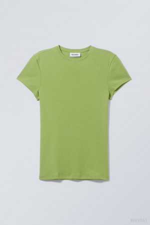 Weekday Close Fitted Rib T-Shirt Green | BKHQ1597