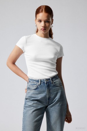 Weekday Close Fitted Rib T-Shirt White | DCHI5597