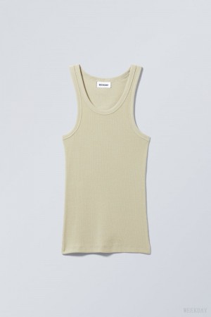 Weekday Close Fitted Tank Top Khaki | NXSQ3091