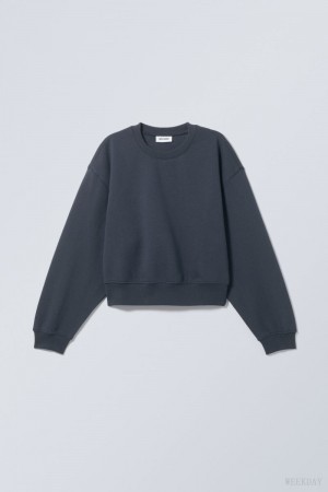 Weekday Crop Volume Sweatshirt Blue | LEKQ0560