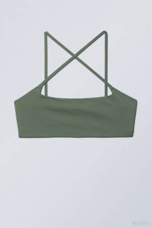 Weekday Cross Front Bikini Top Olive Green | VNSD3423