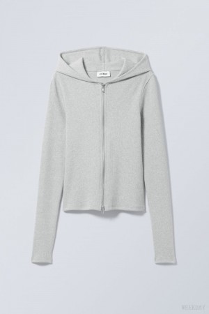 Weekday Cut Tight Zip Hoodie Grey Brown | JMXO8727