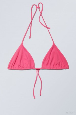 Weekday Drawstring Halter Bikini Top Pink | RKWK8161