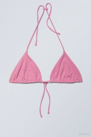 Weekday Drawstring Halter Bikini Top Pink | FLXQ6801