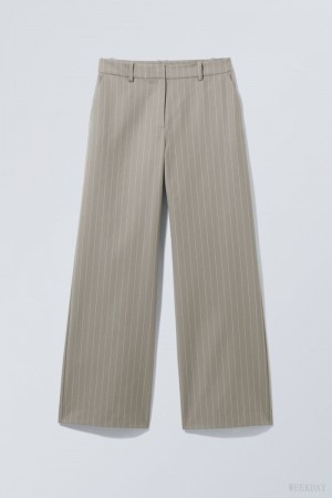 Weekday Emily Low Waist Suiting Trousers Grey Stripes | FLWA1703