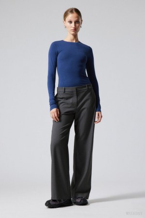 Weekday Emily Low Waist Suiting Trousers Dark Grey | AEXF7224