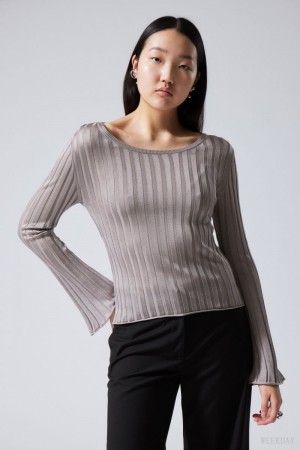 Weekday Enora Sheer Knit Long Sleeve Top Light Grey | XVAG0917