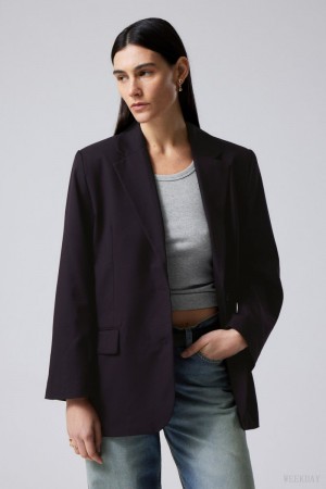 Weekday Erin Oversized Blazer Dark Purple | TXEU1615