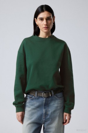 Weekday Essence Standard Sweatshirt Dark Green | JJOS9662