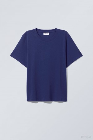 Weekday Essence Standard T-shirt Dark Blue | XWSQ7011