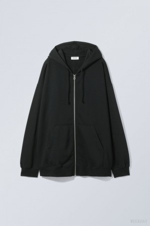 Weekday Essence Standard Zip Hoodie Black | MAWD4037