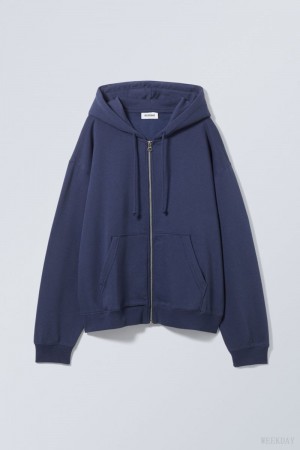 Weekday Essence Standard Zip Hoodie Dark Blue | NGYO2280