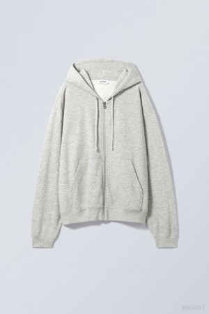 Weekday Essence Standard Zip Hoodie Grey | DJYB0933