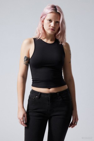 Weekday Fine Fitted Tank Top Black | JKHL4136