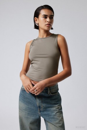 Weekday Fine Fitted Tank Top Grey | XDFG2326