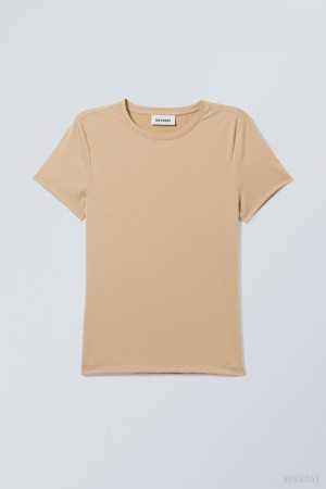 Weekday Fine T-shirt Beige | XPKC4646