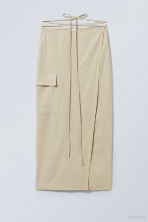 Weekday Fold Linen Mix Long Skirt Beige | JNJM3070