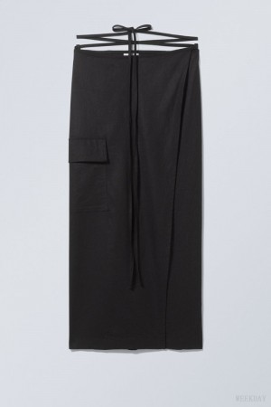 Weekday Fold Linen Mix Long Skirt Black | WNYD1469