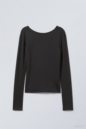 Weekday Gizem Open Back Long Sleeve Top Black | CNOU3872