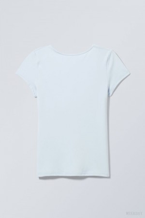 Weekday Gizem Open Back T-shirt Light Blue | LBLZ6849