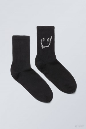 Weekday Graphic Sport Sock Black | SGXX2752