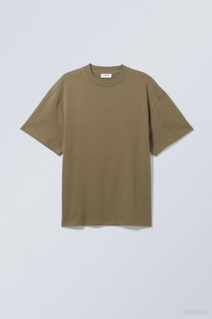 Weekday Great Heavyweight T-shirt Khaki | JDJH5541