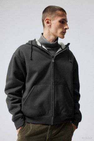 Weekday Hassan Fleece Zip Hoodie Dark Grey | IZRI7714