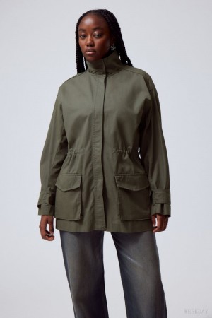 Weekday Hayden Workwear Jacket Dark Khaki | GTER6882