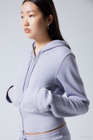 Weekday High Rib Mini Zip Hoodie Light Purple | AUVF3434