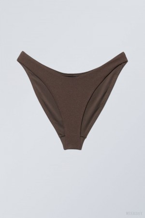 Weekday Highcut Bikini Bottoms Dark Brown | XWVS5862