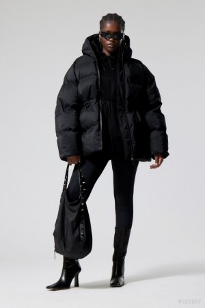 Weekday Illisa Waisted Puffer Jacket Black | DJYC3827