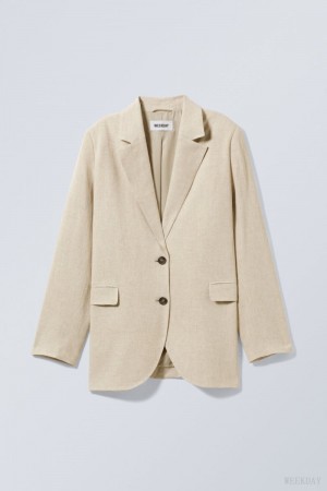 Weekday Isa Linen Mix Blazer Beige | HRLK7172