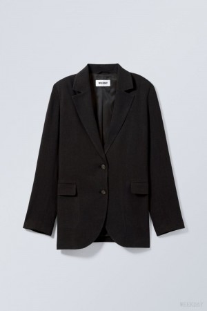 Weekday Isa Linen Mix Blazer Black | AEPW8791