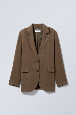 Weekday Isa Linen Mix Blazer Brown | UCQX2460