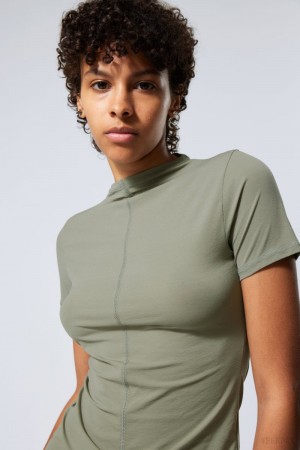 Weekday Jen Mockneck Top Khaki Green | ATCO2607