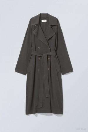 Weekday Julie Linen Mix Trench Dark Grey | MTPY6636