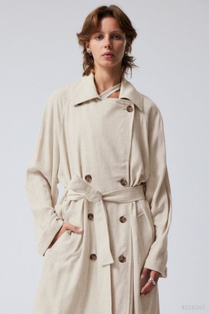 Weekday Julie Linen Mix Trench Ecru | DEDJ4899