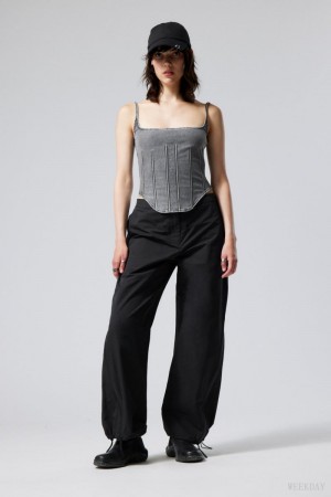 Weekday Junko Nylon Zip Trousers Black | KAEC0506