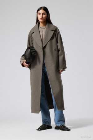 Weekday Kia Oversized Wool Blend Coat Grey Brown | ZFMW6970