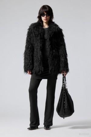 Weekday Lilith Waisted Faux Fur Jacket Black | NHNU5610