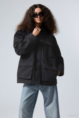 Weekday Luca Washed Parka Jacket Black | BWOM1441