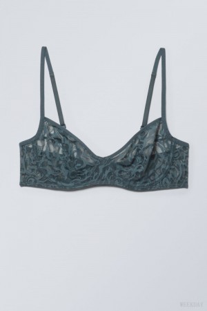 Weekday Lucy Lace Underwire Bra Bra Dark Turquoise | RCQD2497