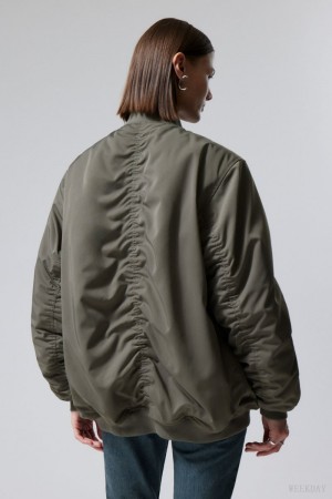 Weekday Lui Oversized Bomber Jacket Khaki Green | JFDQ9433