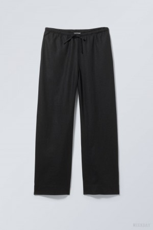 Weekday Mia Linen Mix Trousers Black | REMM3281