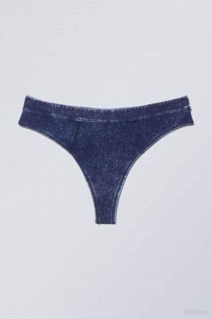 Weekday Miley Washed Cotton Thong Thong Blue | PAWG4170