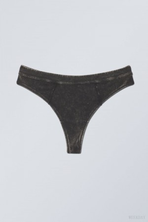 Weekday Miley Washed Cotton Thong Thong Black | HKDT2026